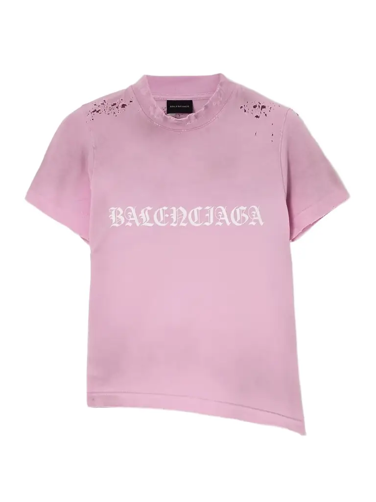 Balenciaga Cropped Distressed Logo-print Stretch-cotton Jersey T-shirt
