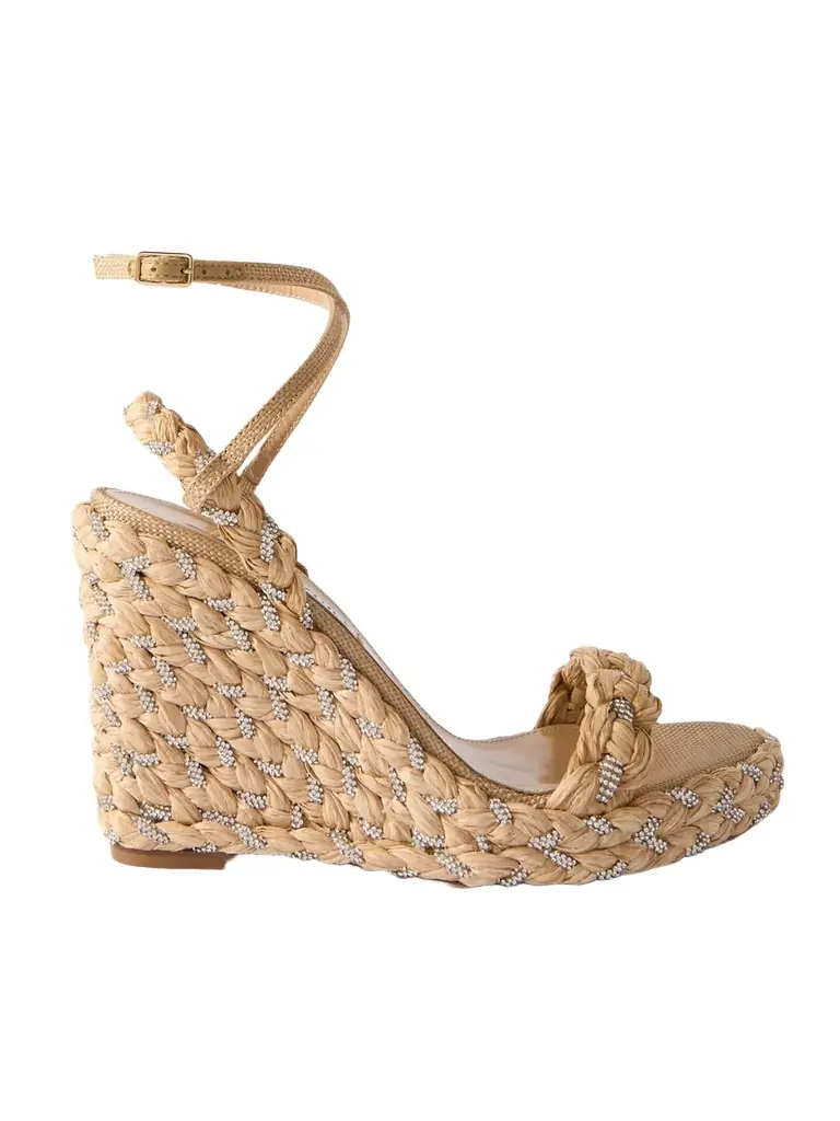 Aquazzura Costiera 120 Crystal-embellished Cord-trimmed Raffia Platorm Wedge Sandals