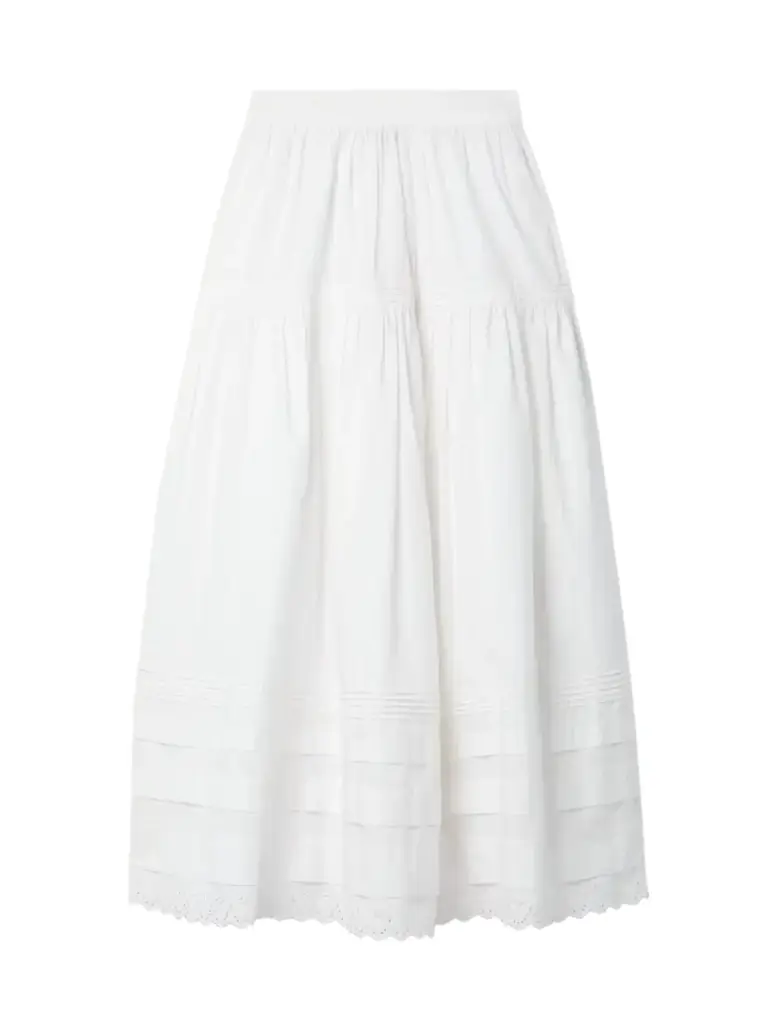 DÔEN Sebastiane Broderie Anglaise-trimmed Organic Cotton-poplin Midi Skirt