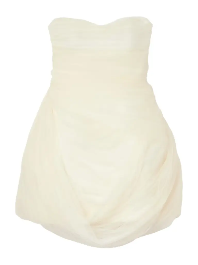 Danielle Frankel Bernie Strapless Draped Tulle And Satin Mini Dress