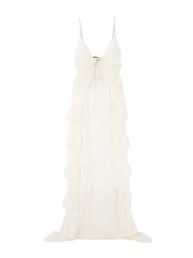 SIEDRÉS Lisette Ruffled Cotton-blend Lace And Cloqué Maxi Dress - Women's Clothing