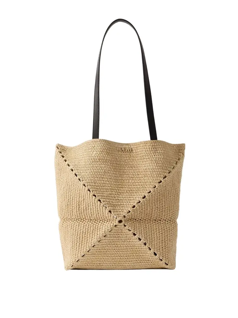 Loewe + Paula's Ibiza Puzzle Fold Medium Leather-trimmed Raffia Tote