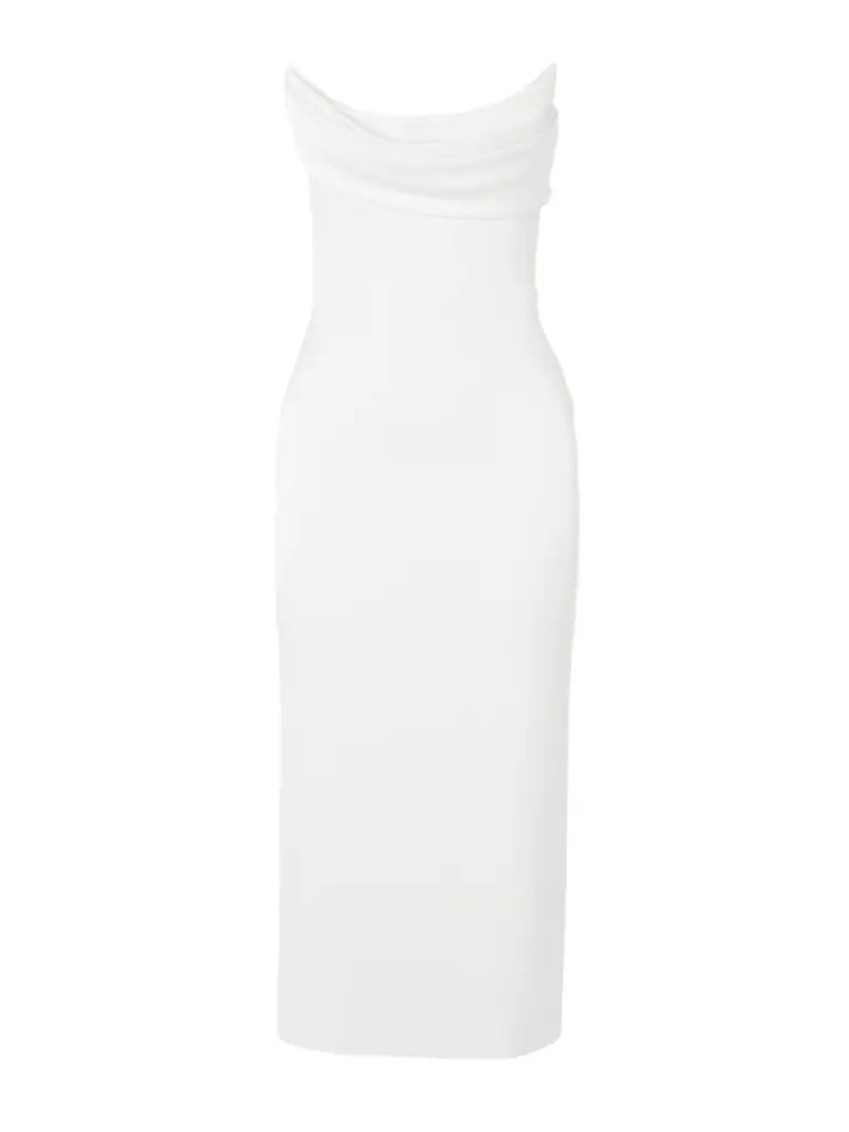 Alex Perry Strapless Draped Satin-crepe Midi Dress