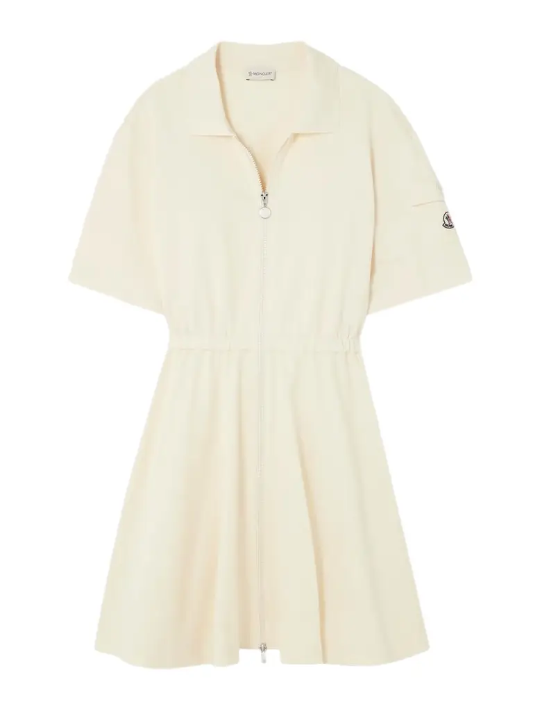 Moncler Pleated Cotton-piqué Mini Shirt Dress
