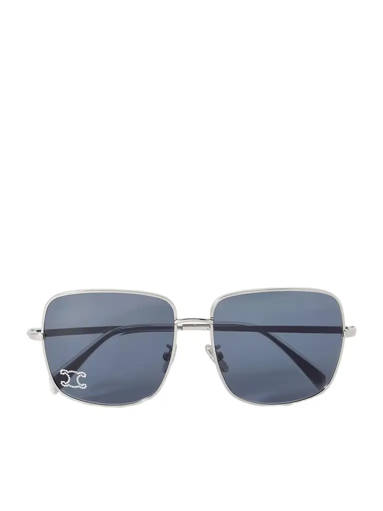 CELINE Eyewear Triomphe Crystal-embellished Square-frame Silver-tone Sunglasses