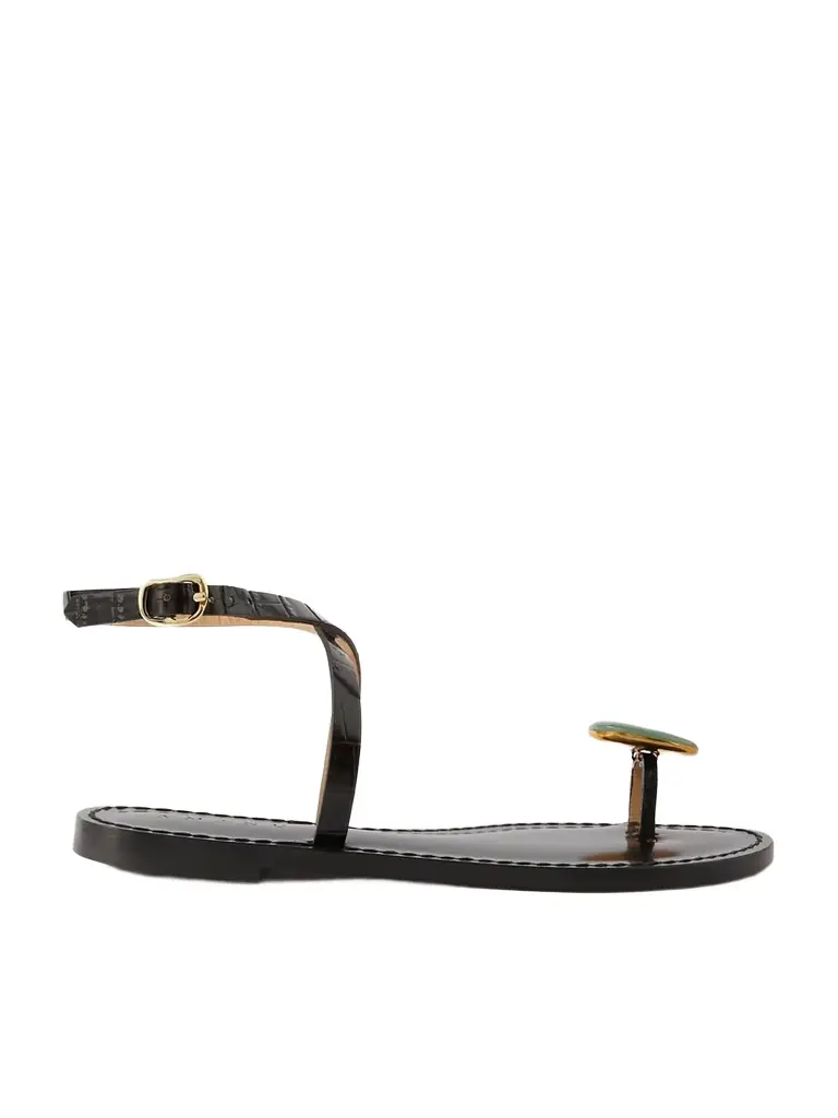 AMANU The Kigali Aventurine-embellished Croc-effect Leather Sandals