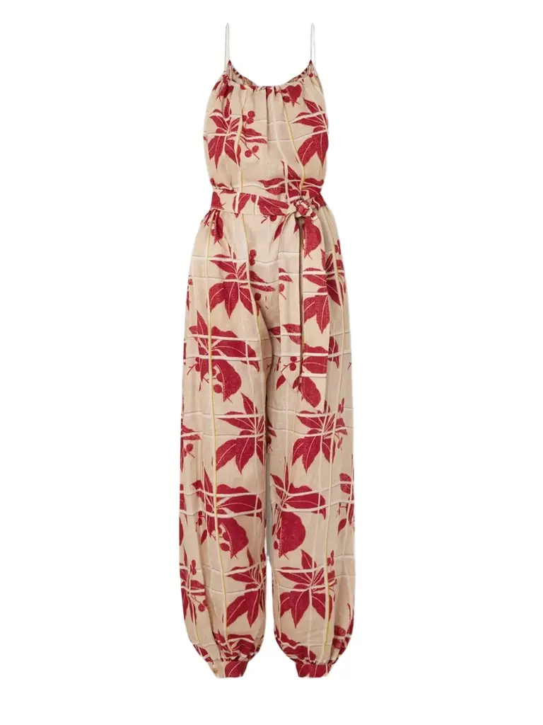 Loro Piana Belted Printed Linen Jumpsuit