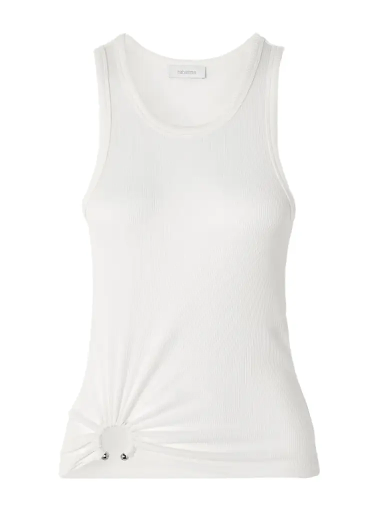 Rabanne Embellished Gathered Ribbed Stretch-cotton Jersey Tank