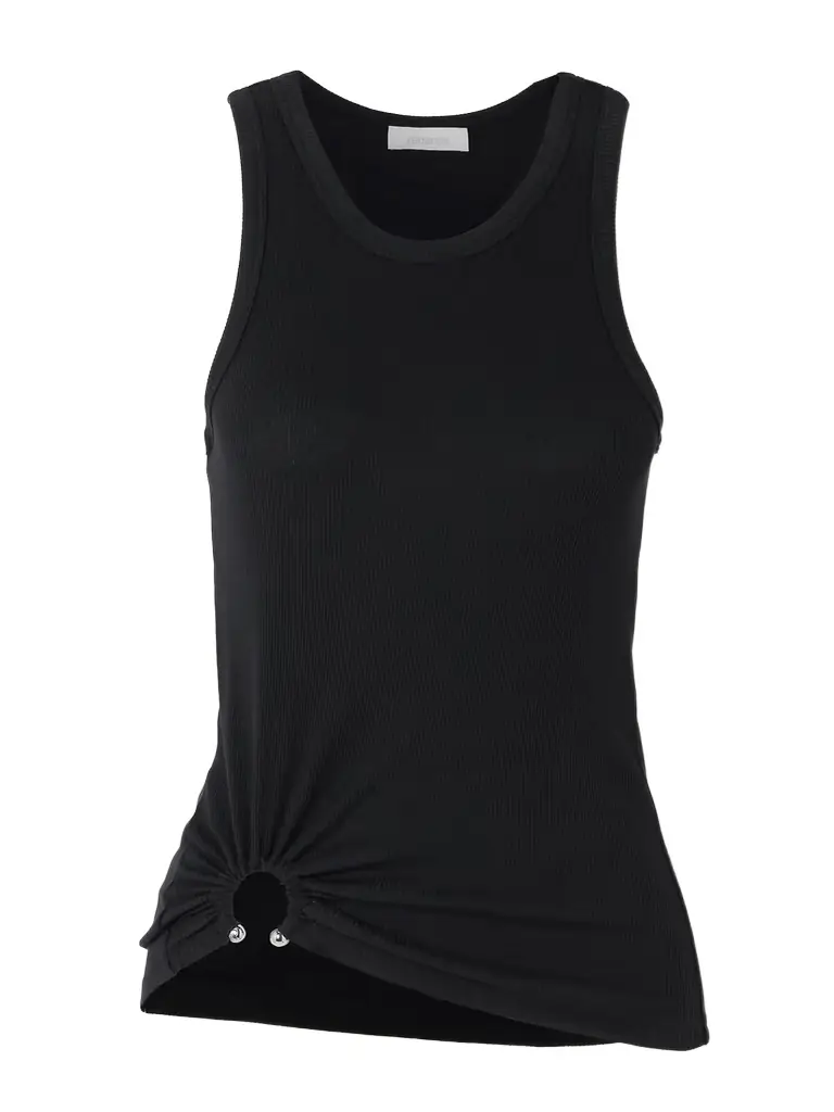 Rabanne Embellished Gathered Ribbed Stretch-cotton Jersey Tank