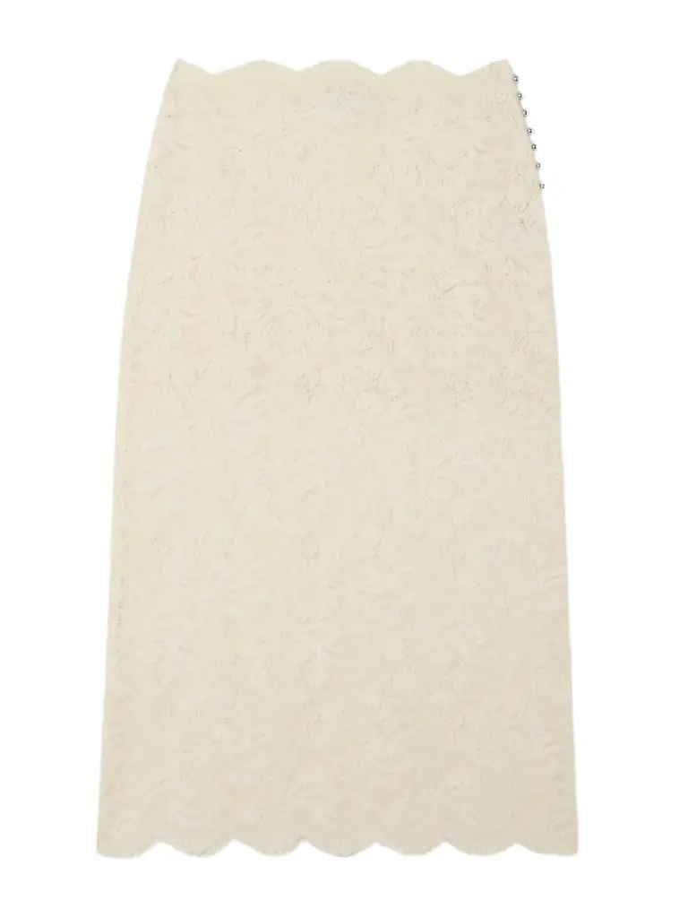 Rabanne Scalloped Lace Midi Skirt