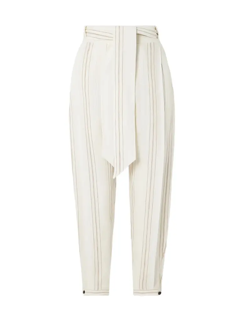 Loro Piana Gustel Belted Striped Linen Tapered Pants