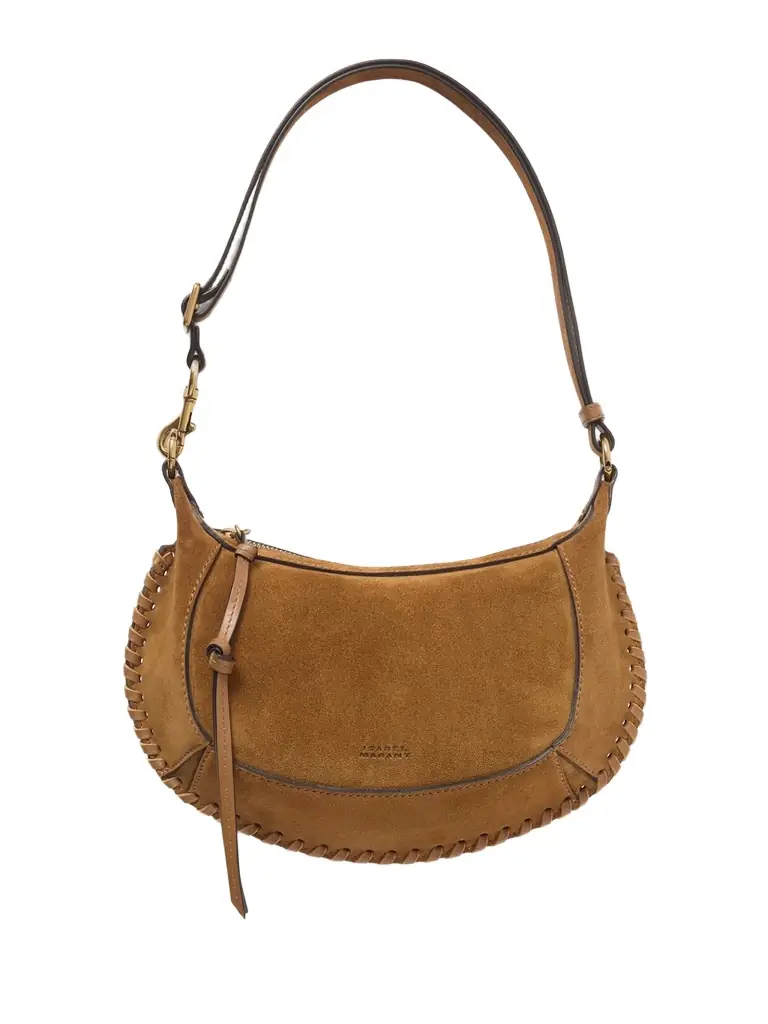 Isabel Marant Oskan Moon Whipstitched Leather-trimmed Suede Shoulder Bag