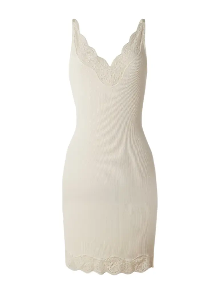 Saint Laurent Lace-trimmed Ribbed ilk-jersey Mini Dress