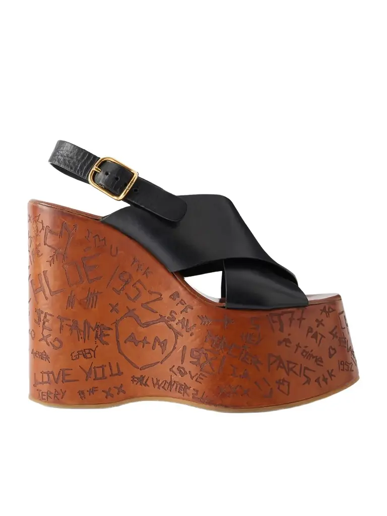 Chloé Maxime Leather Slingback Platform Wedge Sandals