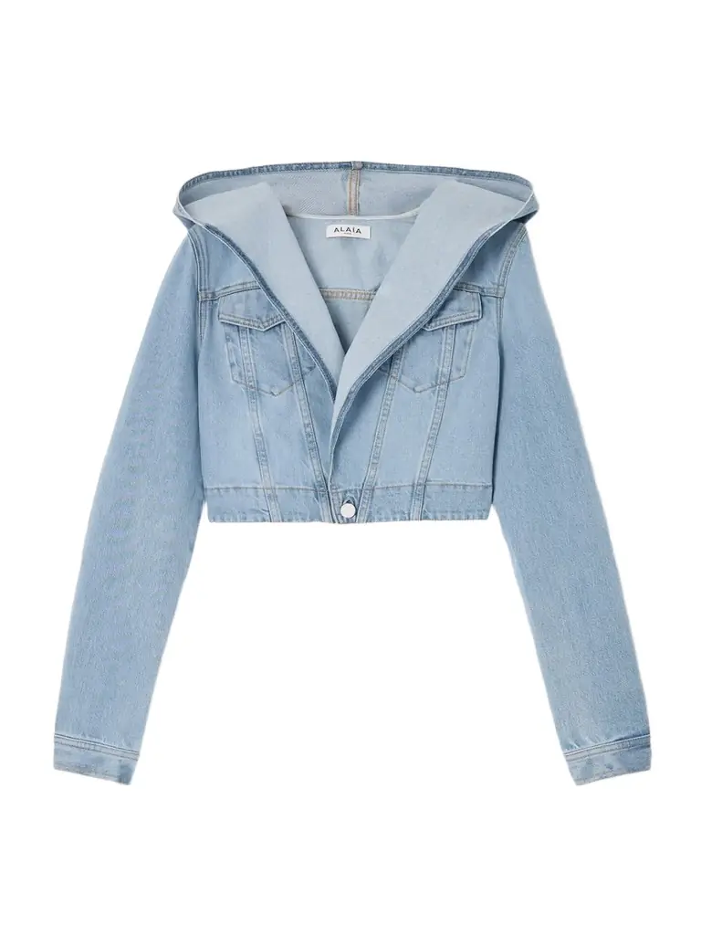 Alaïa Cropped Denim Hooded Jacket