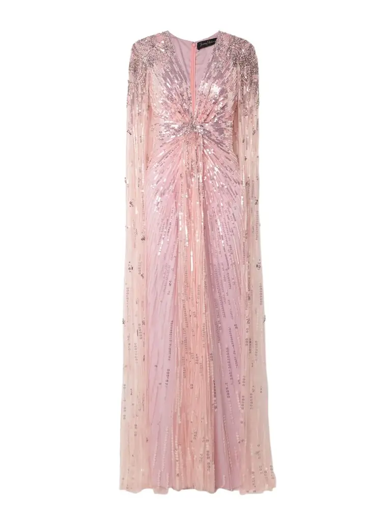 Jenny Packham Gold Rush Embellished Cape-effect Tulle Gown