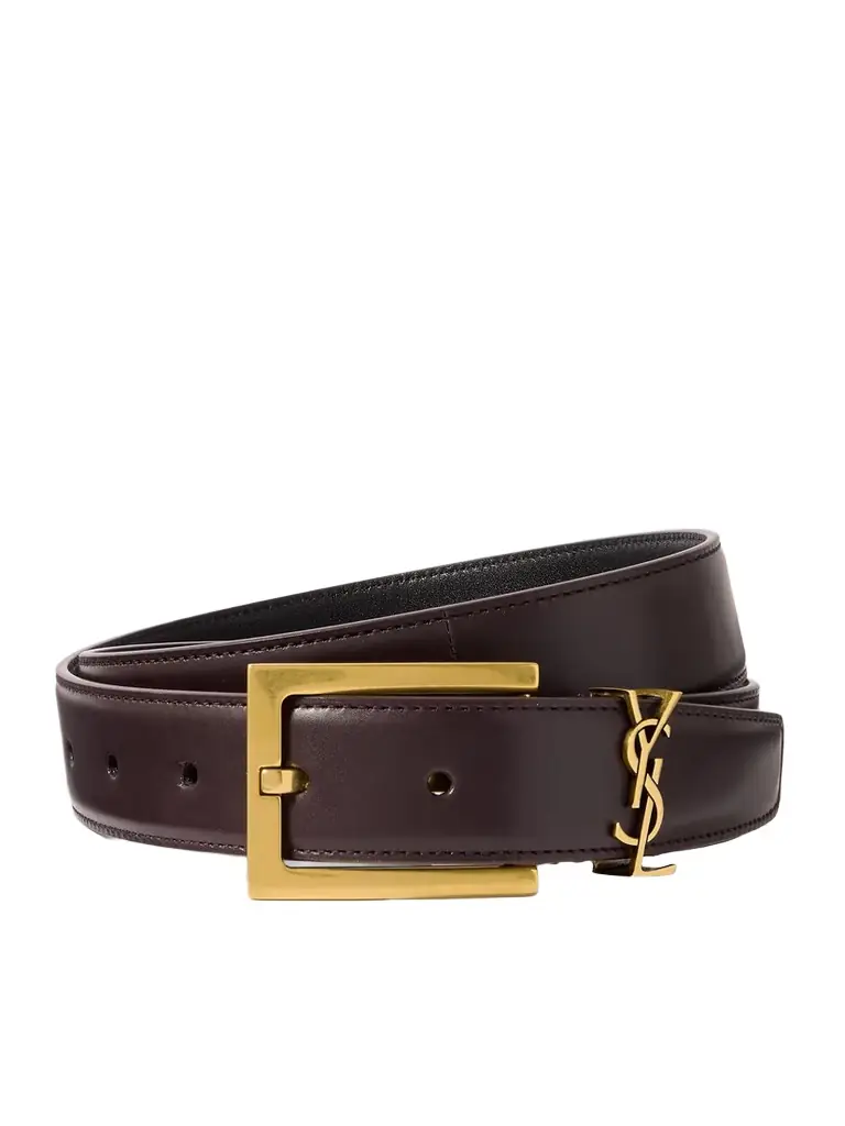 Saint Laurent Cassandre Embellished Leather Belt