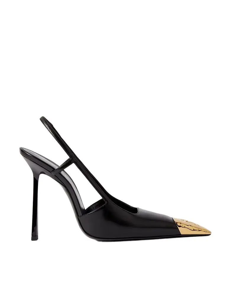 Saint Laurent Jeanne Embellished Glossed-leather Slingback Pumps