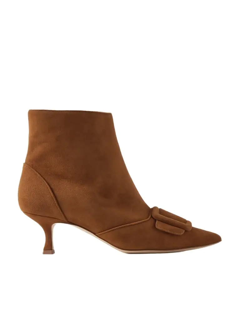 Manolo Blahnik Baylow 50 Buckled Suede Ankle Boots