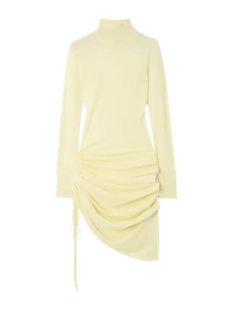 Alaïa Gathered Wool-blend Turtleneck Midi Dress