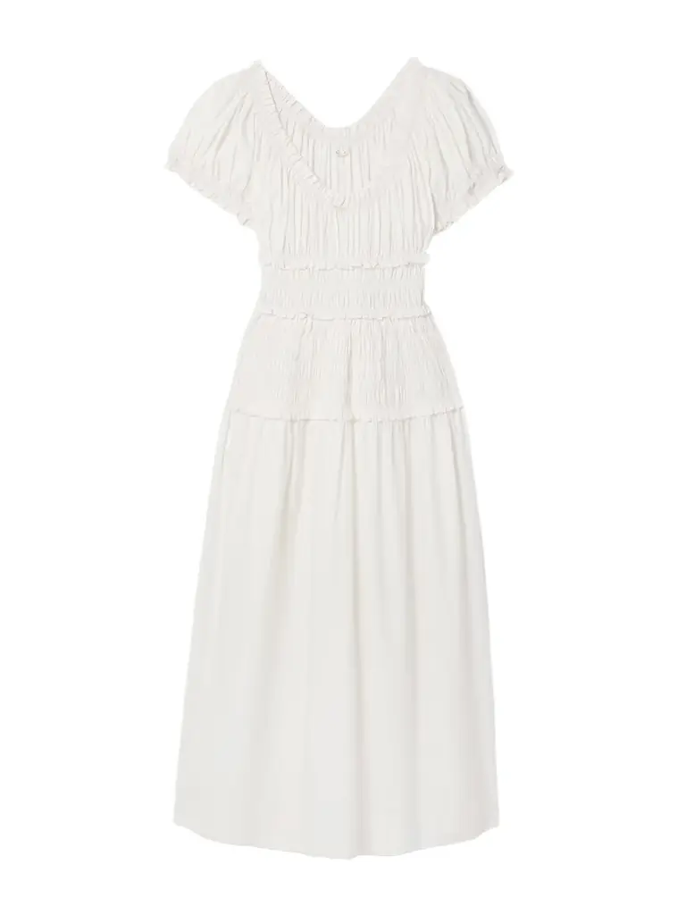 DÔEN Leanne Shirred Organic Cotton-voile Midi Dress
