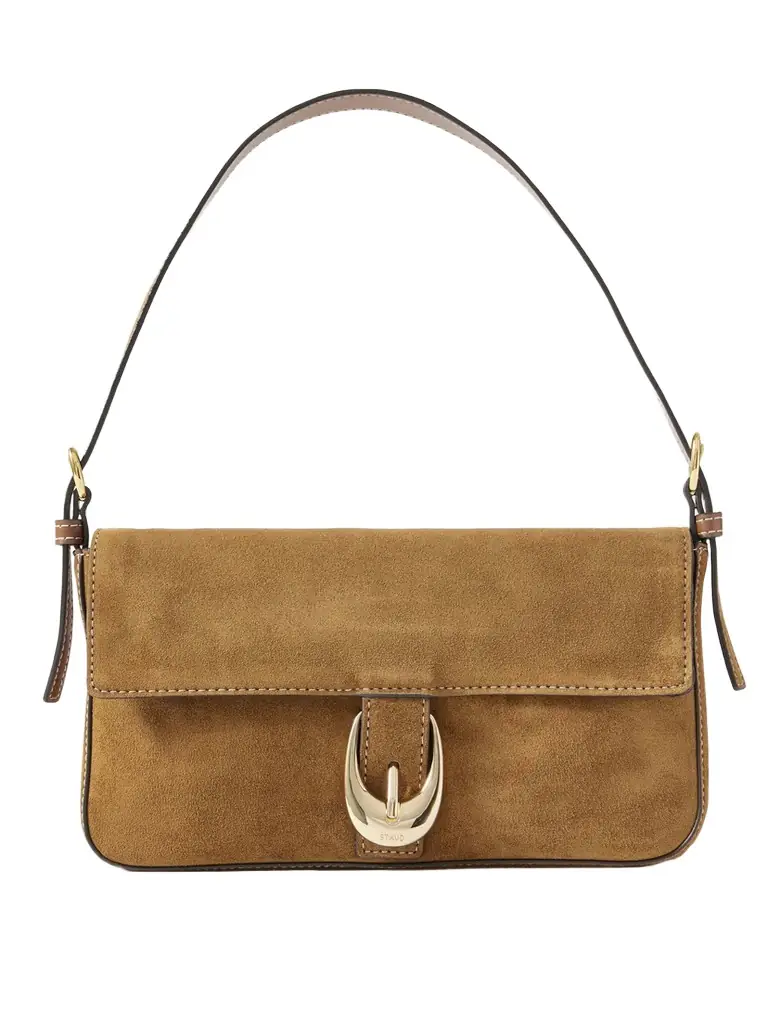 Staud Harlow Buckled Suede Shoulder Bag