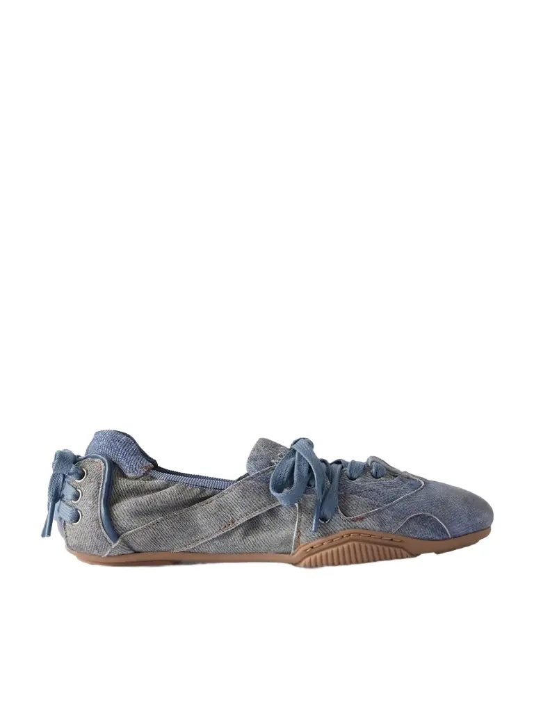 Acne Studios Bilaria Paneled Logo-print Denim Ballet Flats