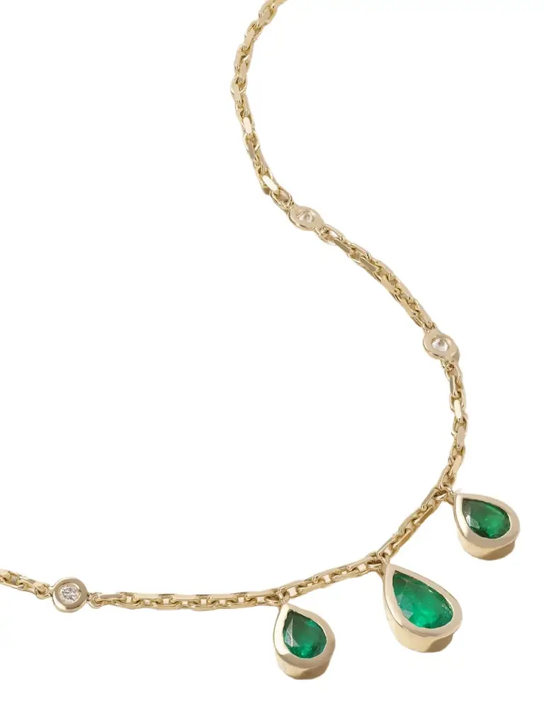 Jacquie Aiche 14-karat Gold, Emerald And Diamond Necklace
