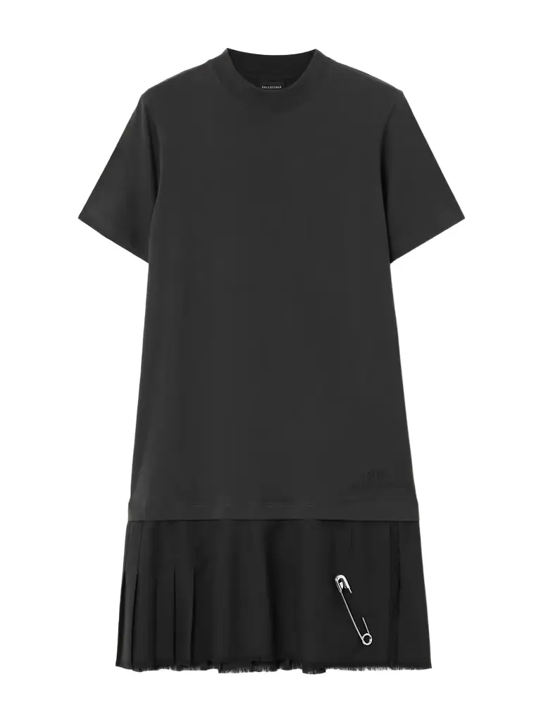 Balenciaga Layered Frayed Embellished Cotton-jersey And Wool-blend Twill Mini Dress