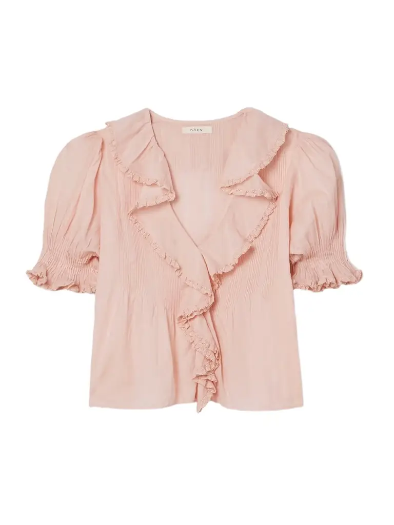 DÔEN Henri Lace-trimmed Ruffled Pintucked Organic Cotton-voile Blouse