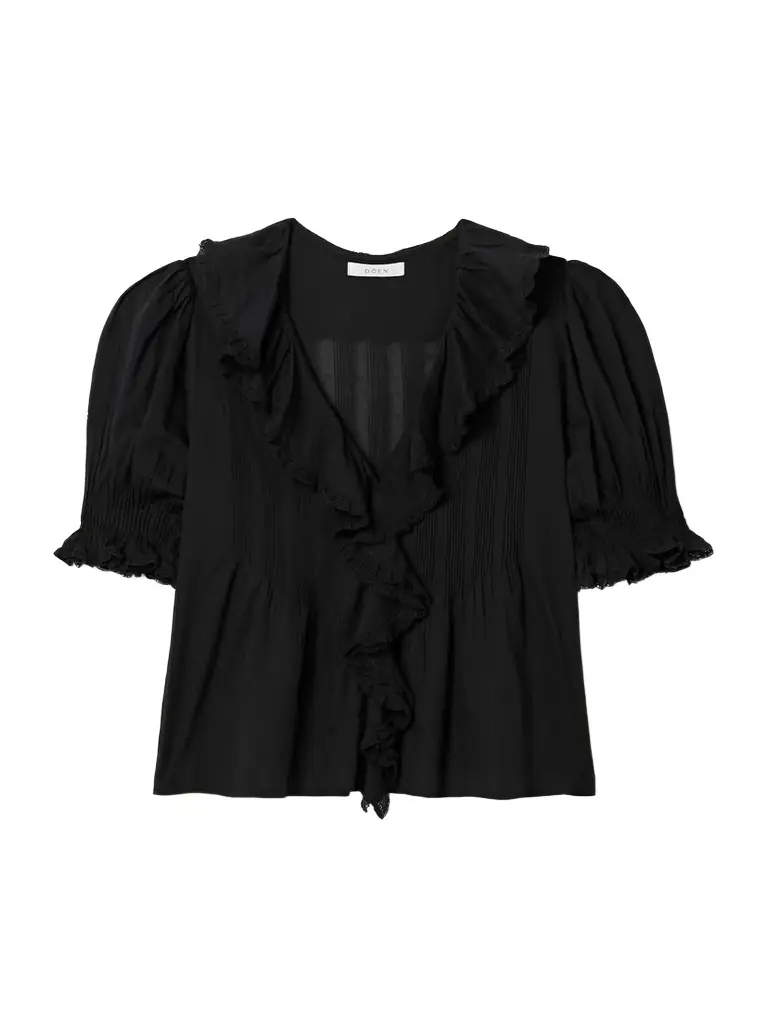 DÔEN Henri Ruffled Pintucked Organic Cotton-voile Top
