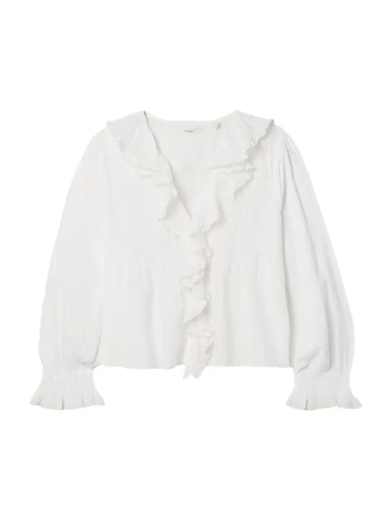DÔEN Hardy Lace-trimmed Ruffled Pintucked Organic Cotton-voile Blouse