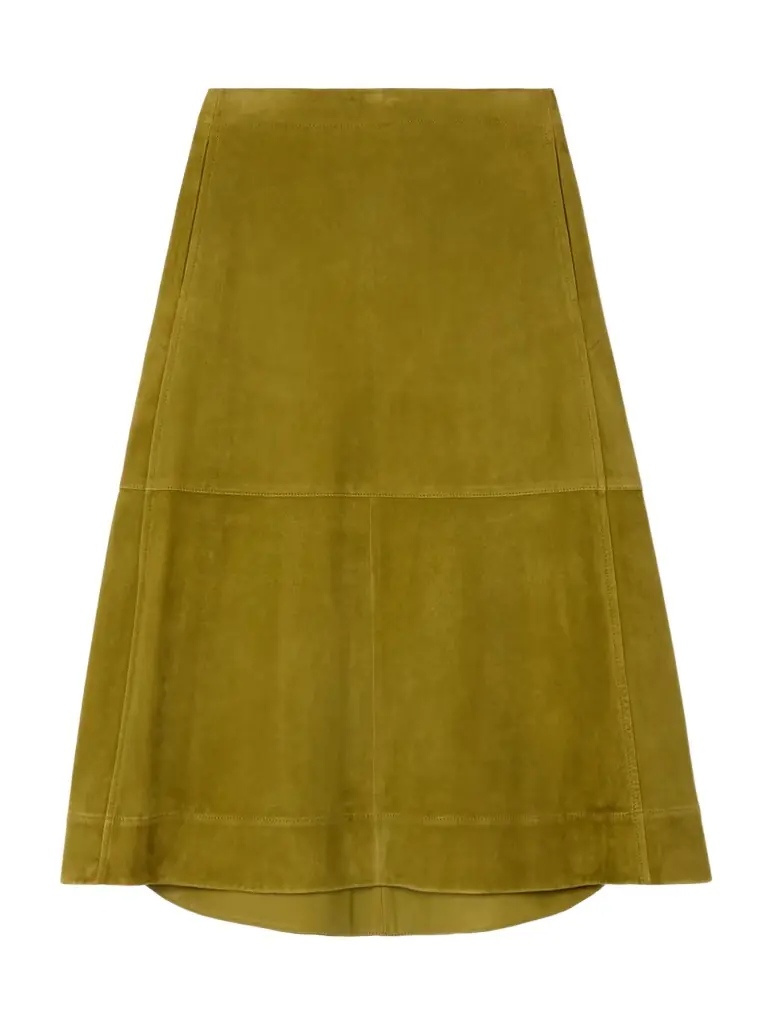 Bottega Veneta Pleated Paneled Suede Midi Skirt