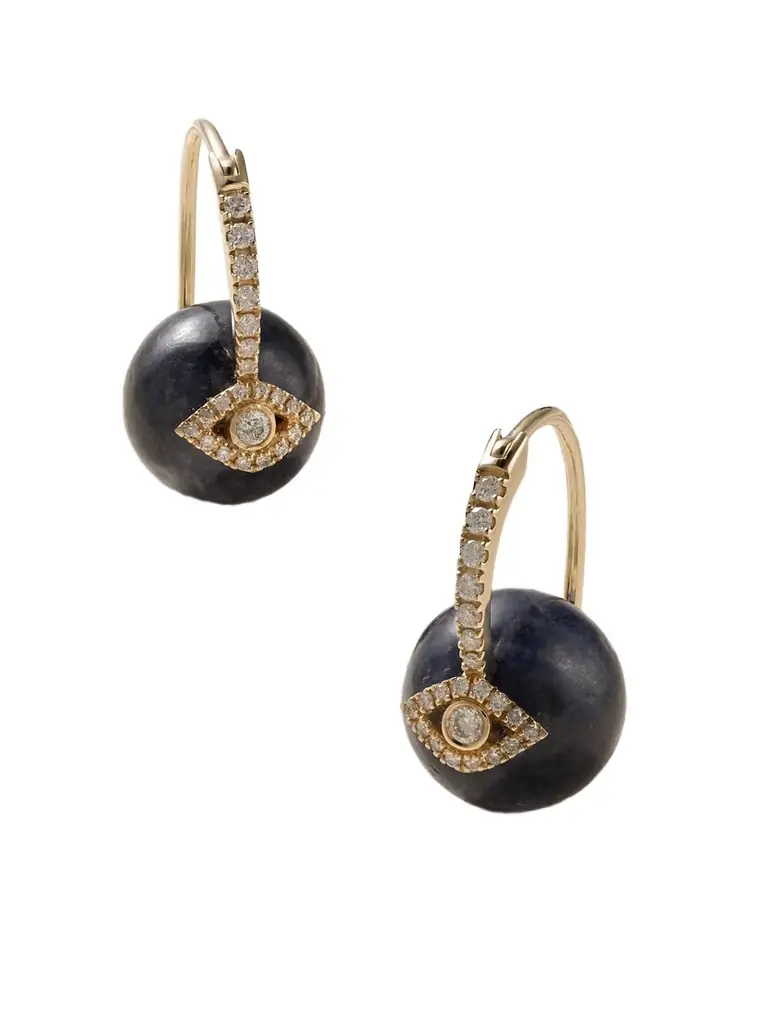 Sydney Evan Evil Eye 14-karat Gold, Sapphire And Diamond Earrings