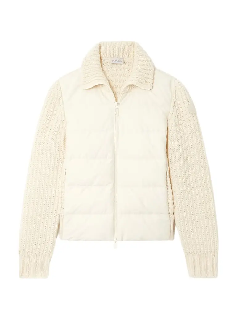 Moncler Appliquéd Quilted Shell-trimmed Wool And Cashmere-blend Down Cardigan