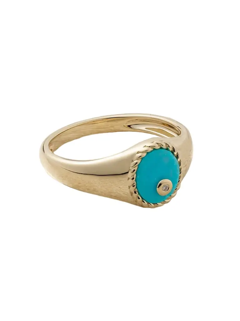 Yvonne Léon Baby Chevalière 9-karat Gold, Turquoise And Diamond Ring