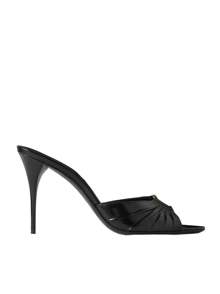 Saint Laurent Babylone Embellished Gathered Glossed-leather Mules