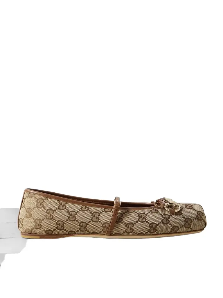 Gucci Horsebit-detailed Leather-trimmed Canvas-jacquard Ballet Flat