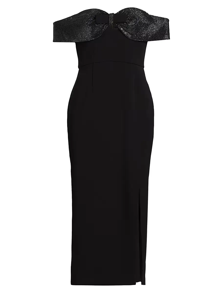 Self-Portrait Women's Embellished Crêpe Bow Midi-Dress - Black