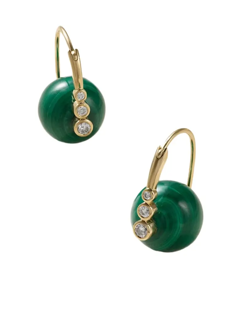 Sydney Evan 14-karat Gold, Malachite And Diamond Earrings
