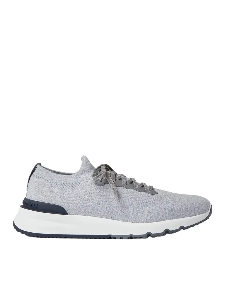 Brunello Cucinelli Leather-Trimmed Stretch-Knit Sneakers - Men