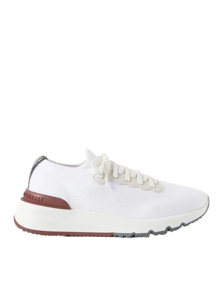 Brunello Cucinelli Leather-Trimmed Stretch-Knit Sneakers - Men