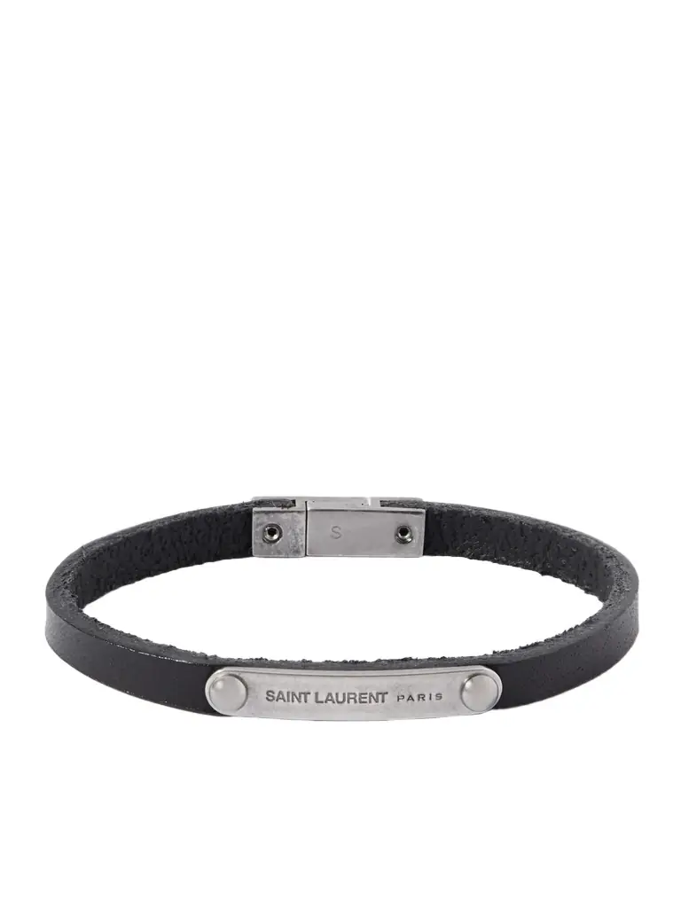 Saint Laurent Leather and Palladium Bracelet - Men
