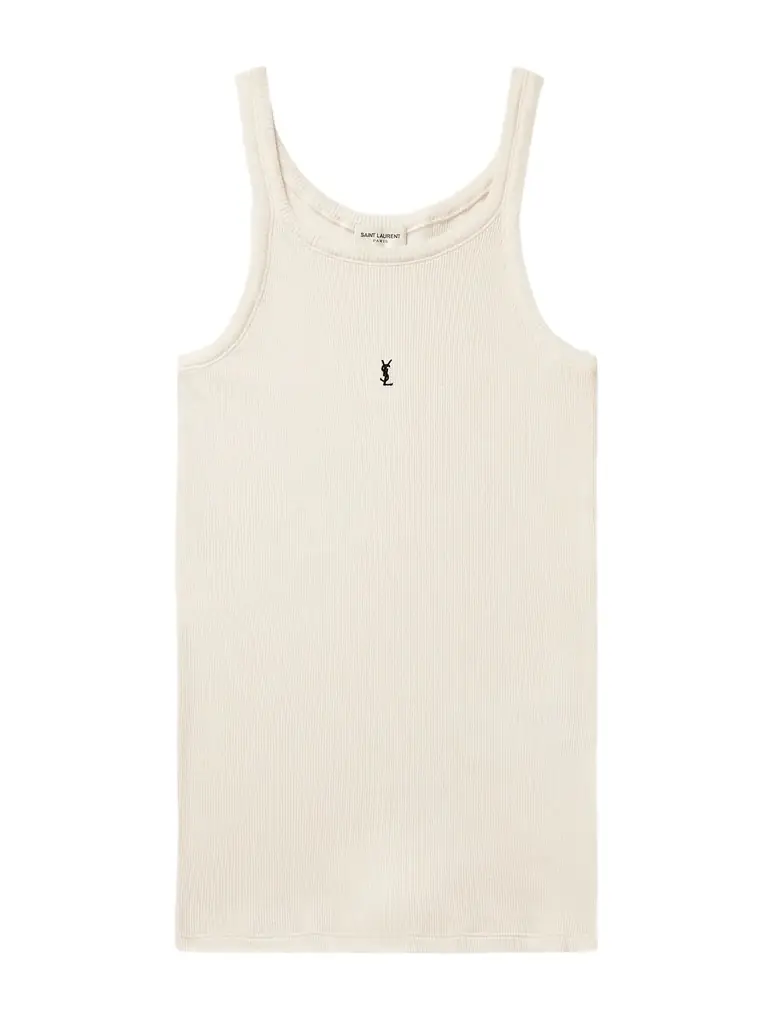 Saint Laurent Slim-Fit Logo-Embroidered Ribbed Cotton-Jersey Tank Top - Men