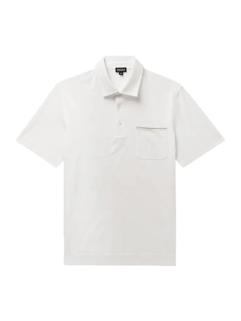Zegna Slim-Fit Nubuck-Trimmed Cotton-Piqué Polo Shirt - Men