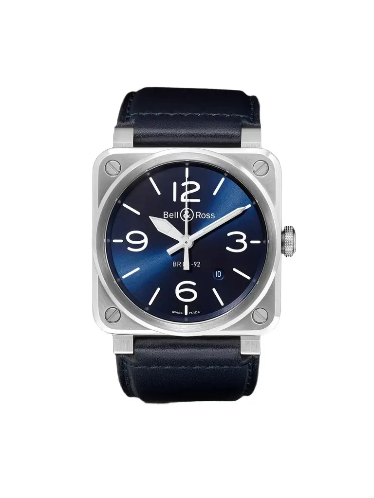 Bell & Ross BR 03-92 Blue Steel Automatic 42mm Steel and Leather Watch, Ref. No. BR0392-BLU-ST/SCA - Men