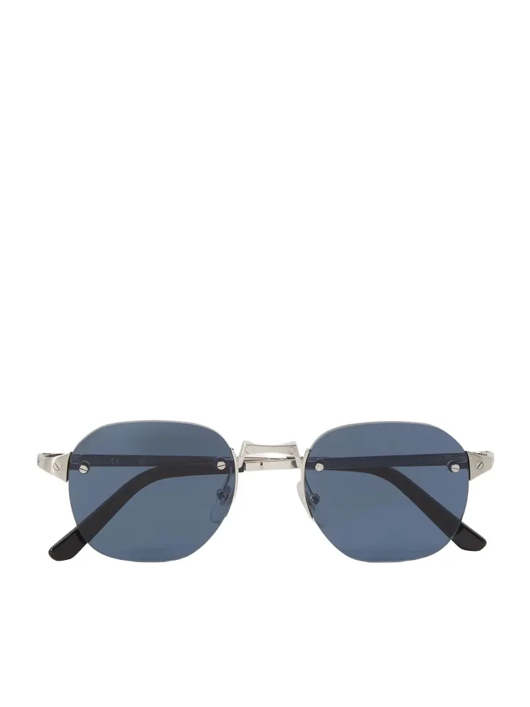 Cartier Eyewear Santos de Cartier Rimless Oval-Frame Silver-Tone Sunglasses - Men