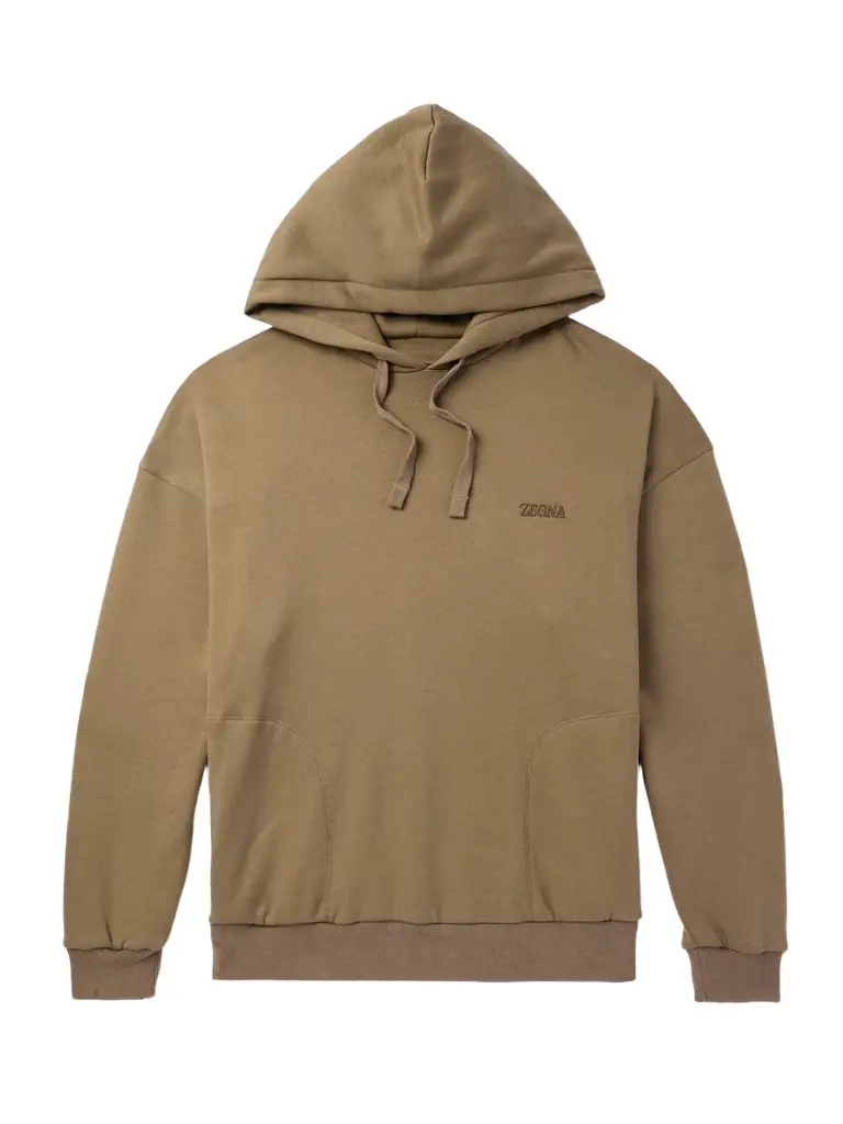 Zegna Logo-Embroidered Cotton-Blend Jersey Hoodie - Men