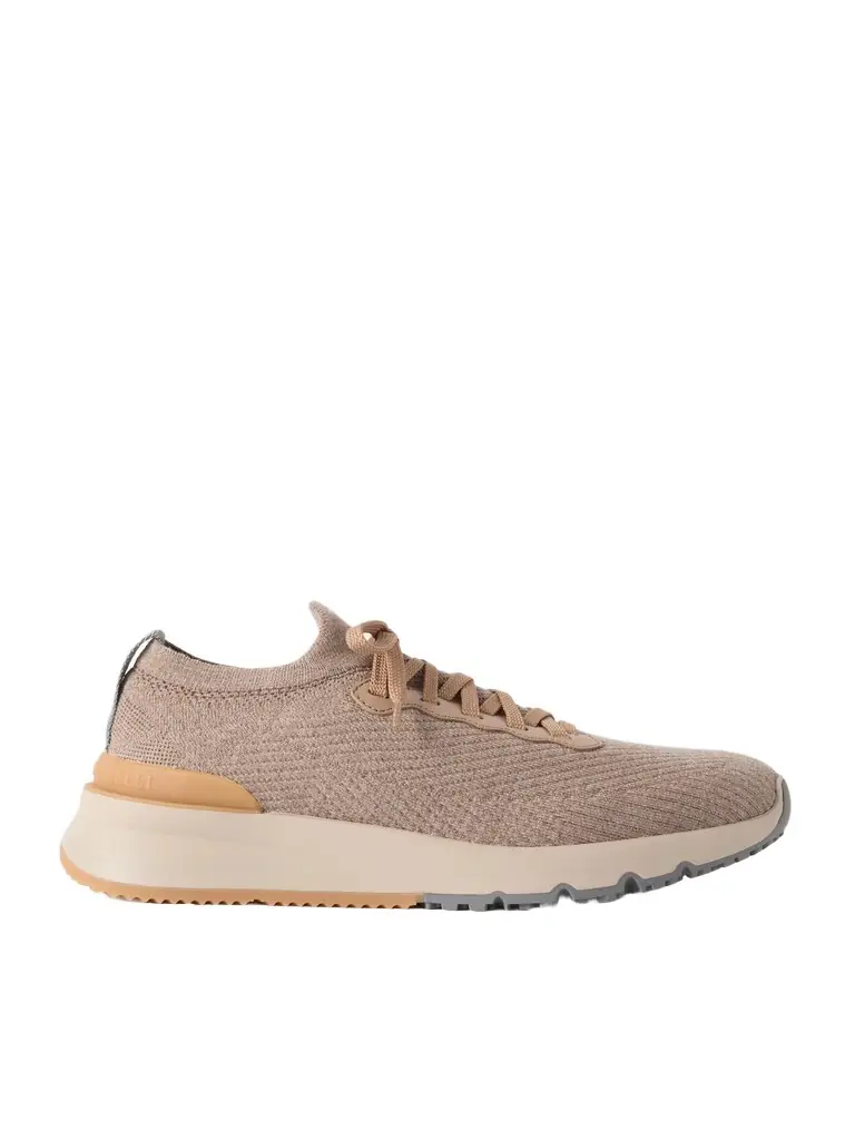 Brunello Cucinelli Leather-Trimmed Stretch-Knit Sneakers - Men