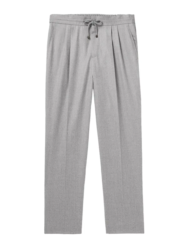 Brunello Cucinelli Tapered Pleated Virgin Wool-Flannel Drawstring Trousers - Men